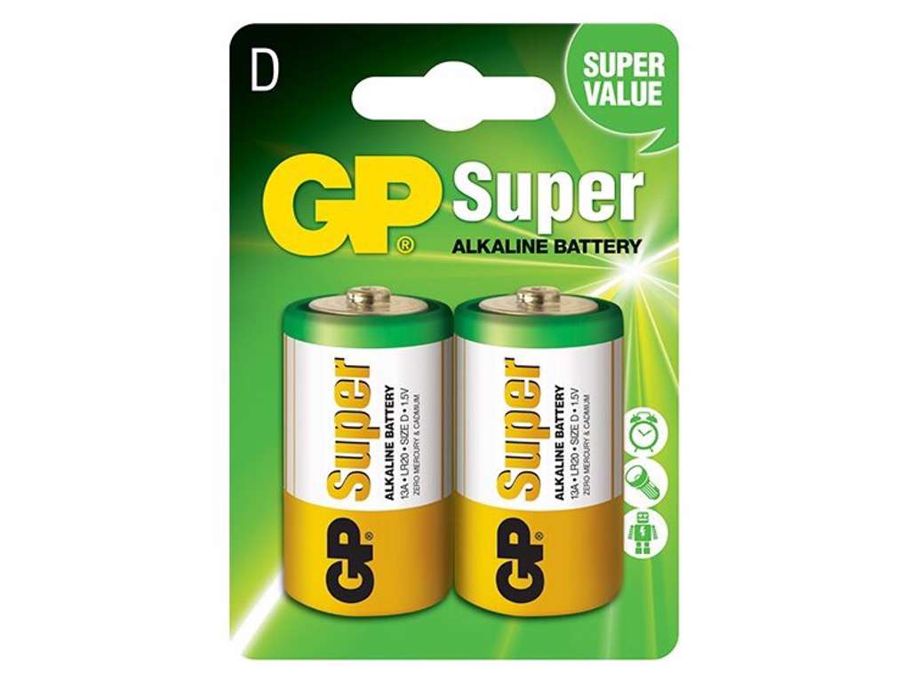 GP Super Alkaline D batterier 2 stk