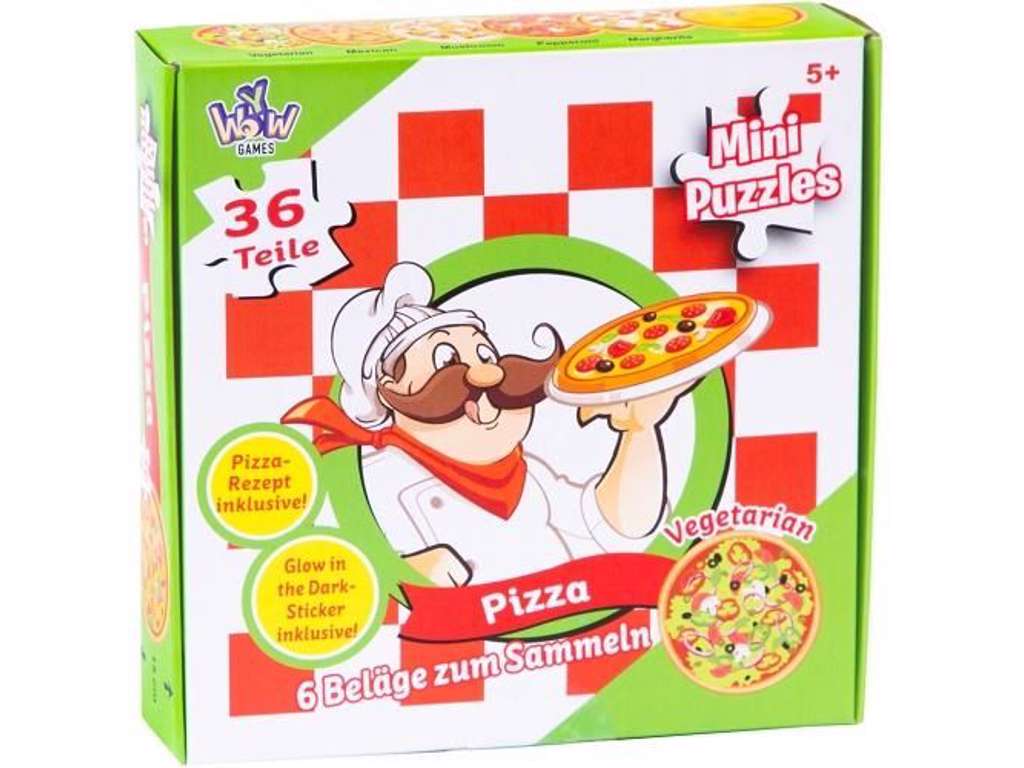 Mini pizza puslespil på 36 brikker - flere forskellige