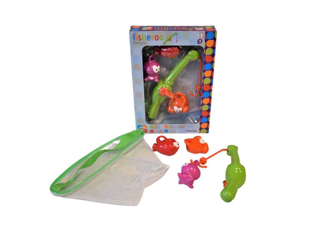 Fiskespil til badet med net og 3 havdyr
