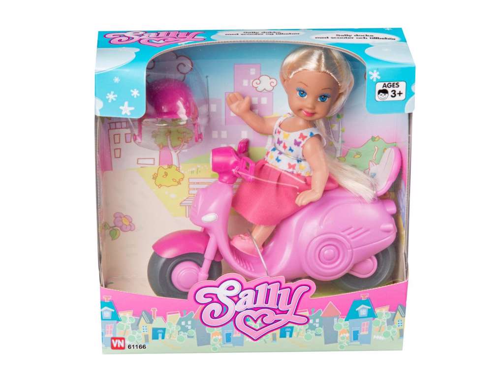 Sally dukke med scooter og tilbehør - fashiondukke