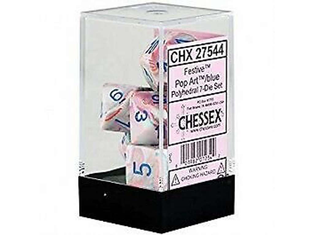 Chessex 7-pak terninger til rollespil i pop art/blå - CHX27544