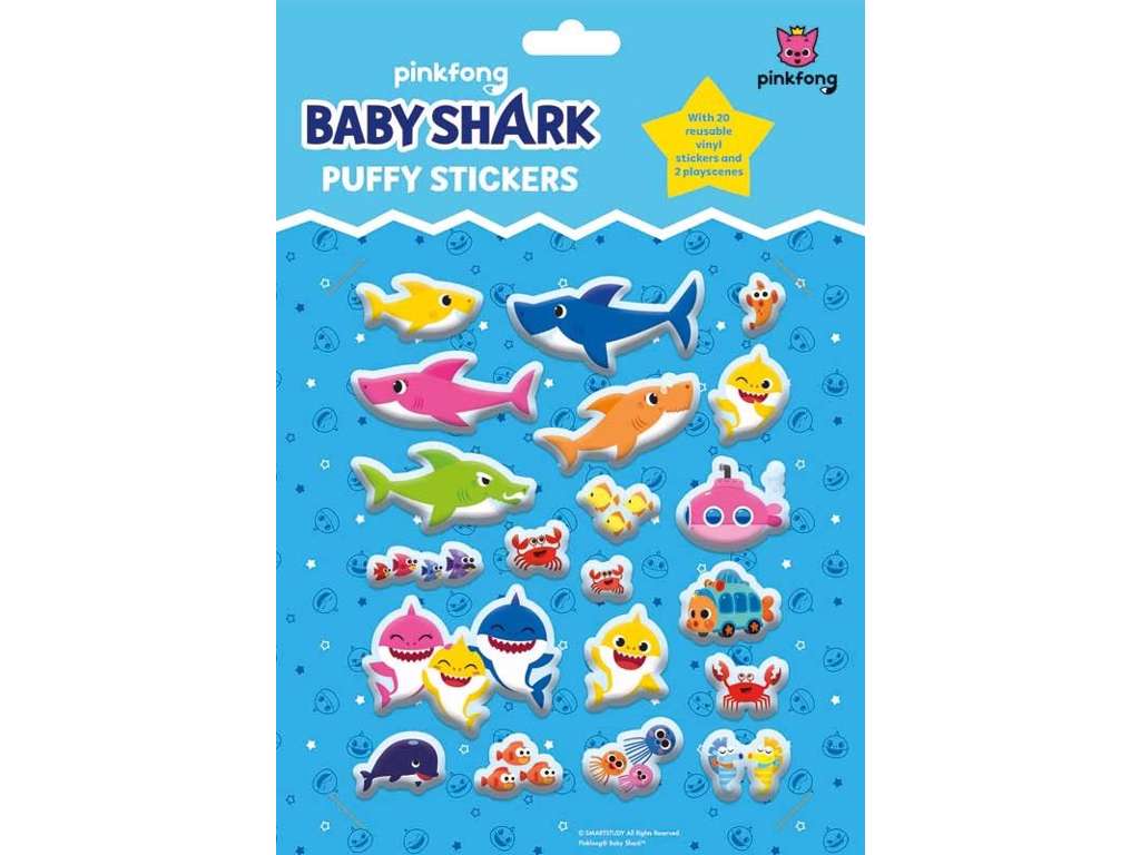 Baby Shark Puffy Klistermærker - Genanvendelige