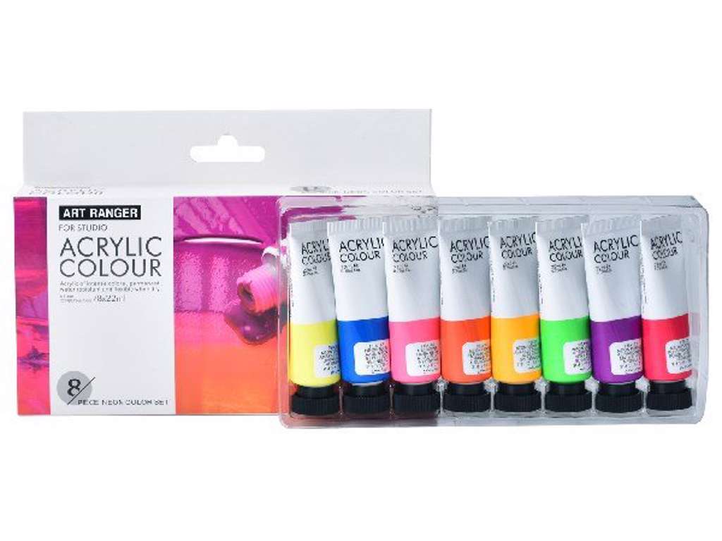 Akrylmaling 8 stk - neon farver