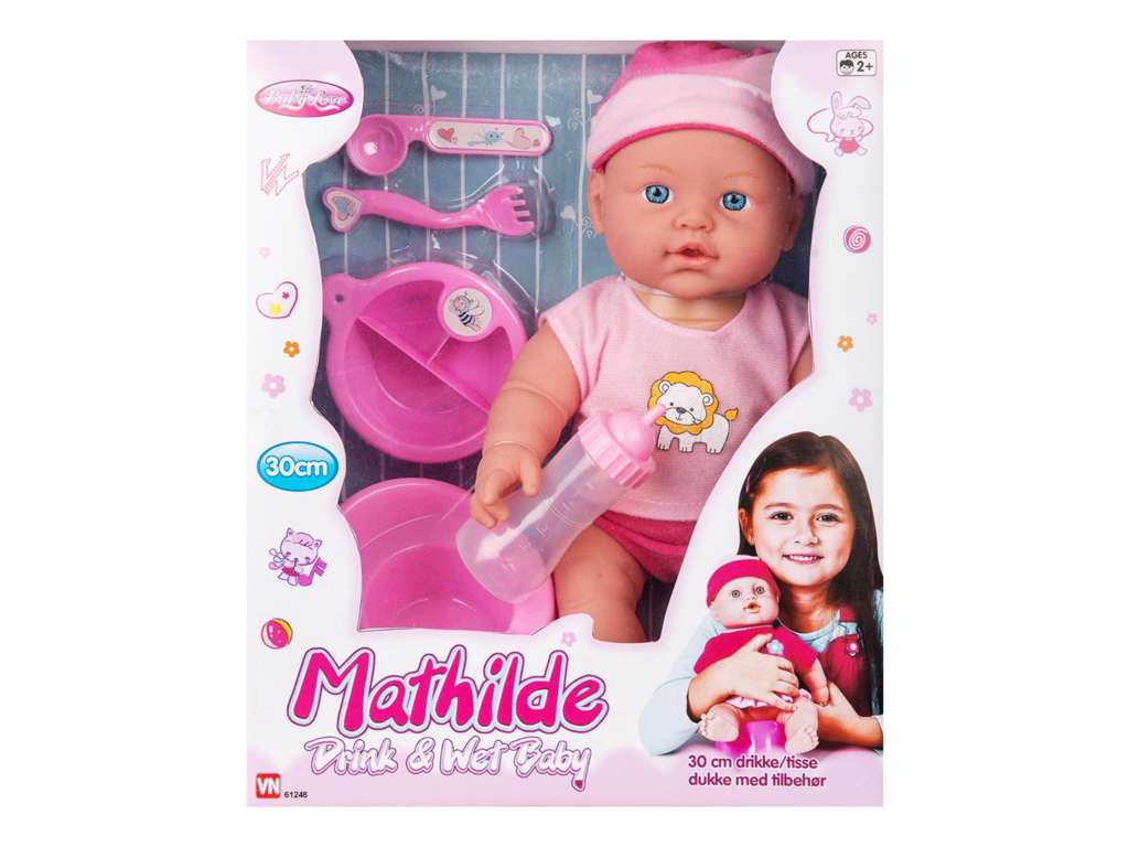 Mathilde drikke-/tissedukke med tilbehør fra My Baby Love