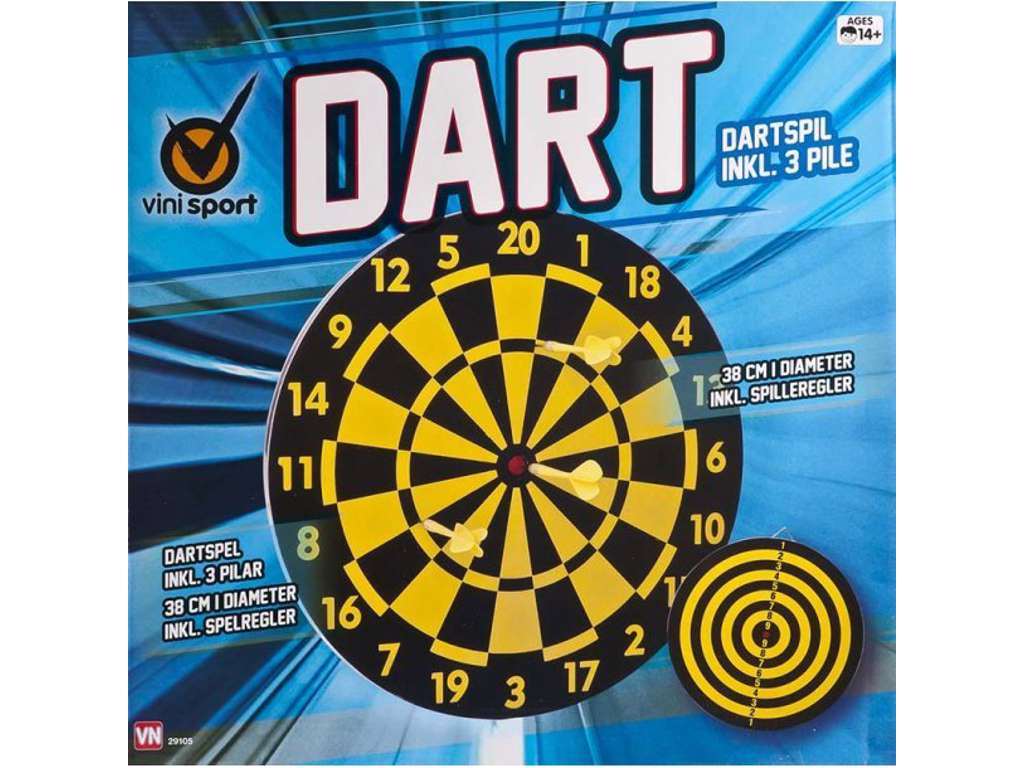 Dart skive med 3 pile - 38 cm