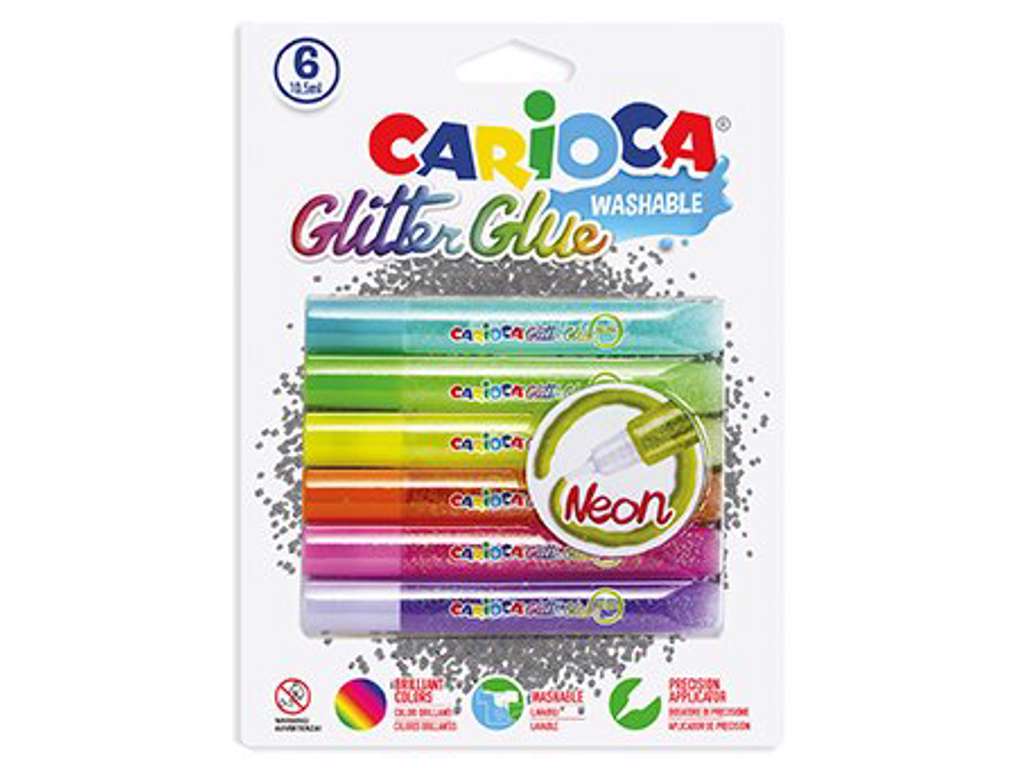 Vaskbar glimmer lim 6 stk fra Carioca - Neon