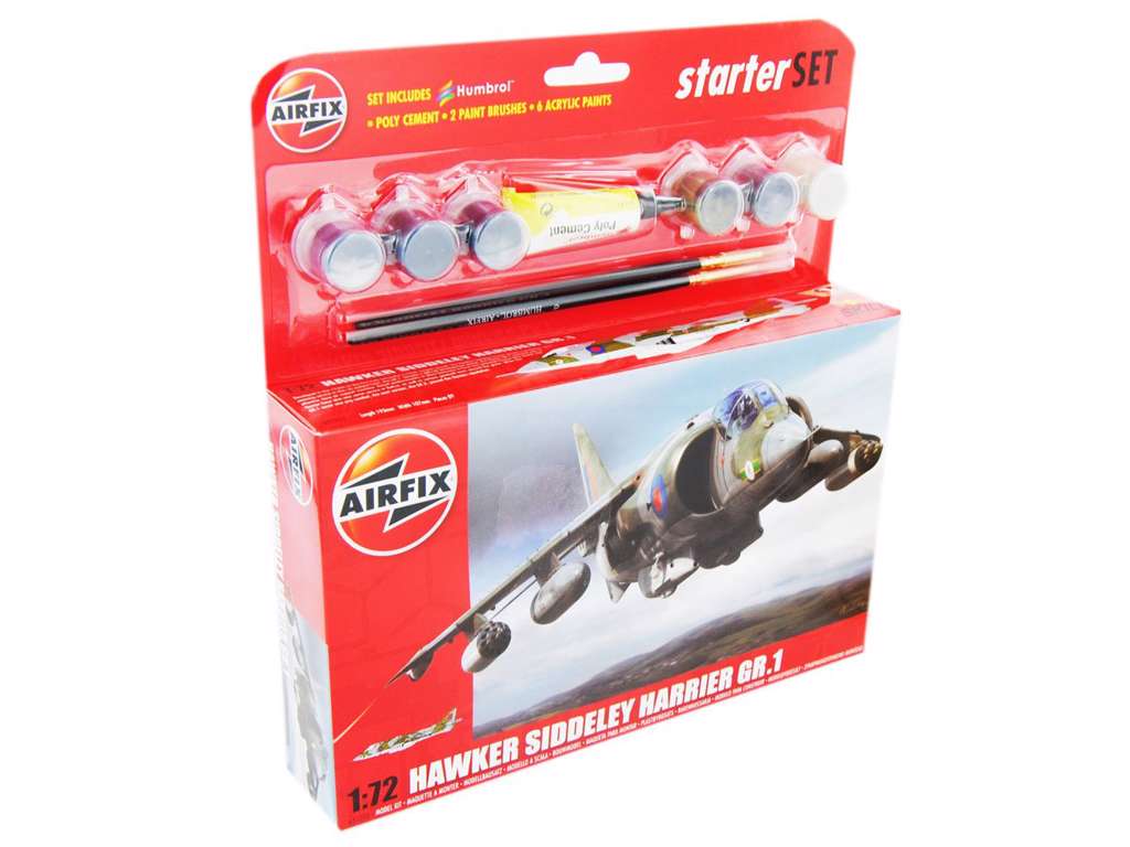 Hawker Siddeley Harrier Gr. 1 1:72 Airfix gavesæt med maling pensel og lim.