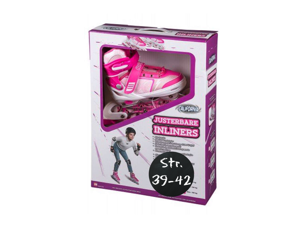 Justerbare inliners i lyserød med ABEC 7 kuglelejer fra Califonia - Størrelse 39-42