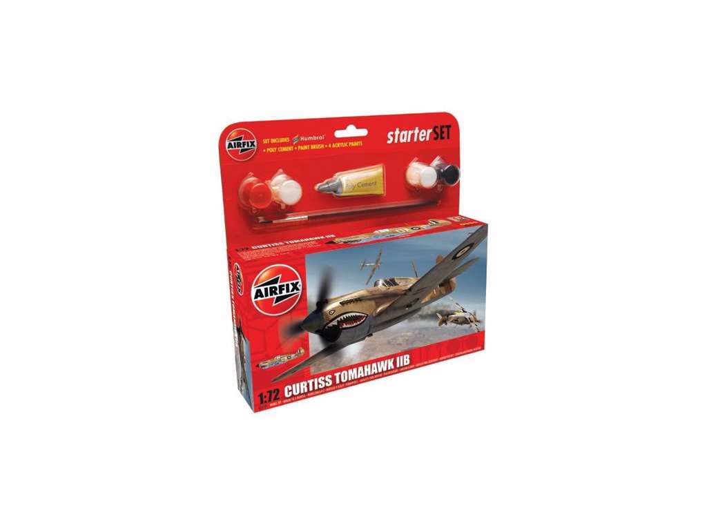 Curtiss Tomahawk IIB 1:72 Airfix gavesæt med maling pensel og lim.