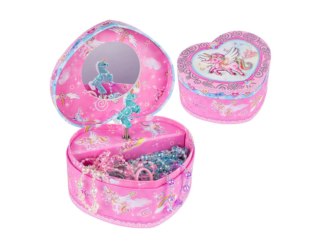 Hjerteformet enhjørning smykkeskrin med musik