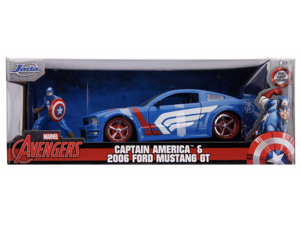 Marvel Captain America Ford Mustang GT 2006 bil i scala 1:24 med figur i metal