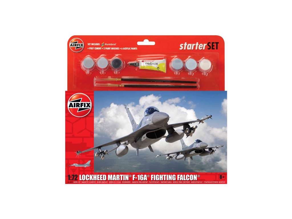 General Dynamics F-16A Fighting Falcon 1:72 Airfix gavesæt med maling pensel og lim.
