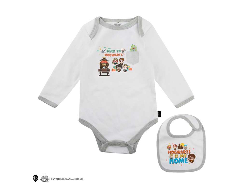 Sæt med Hogwarts bodysuit & savlesmæk  -  langærmet 12-18 måneder - Cinereplicas