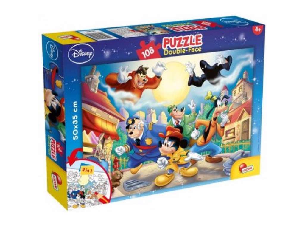 2-i-1 puslespil med 108 brikker med Mickey Mouse