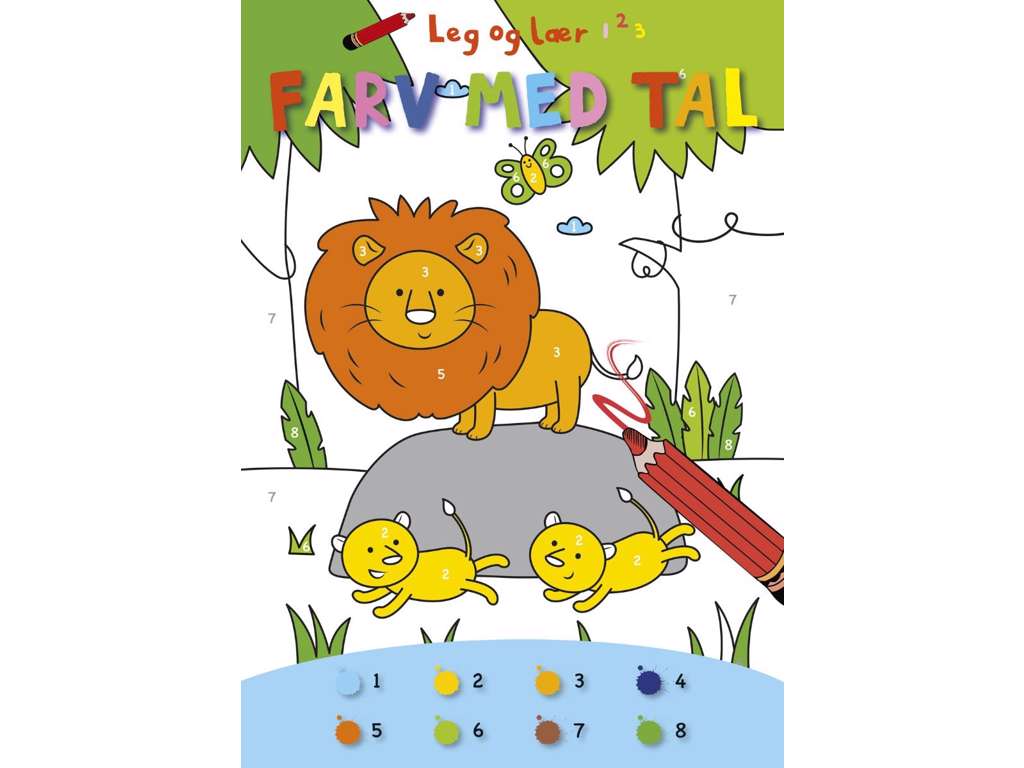 Leg og lær: Farv med tal løve - opgavebog