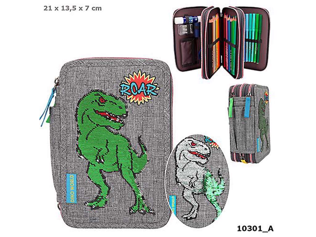 Dino World trippel penalhus med pailletter