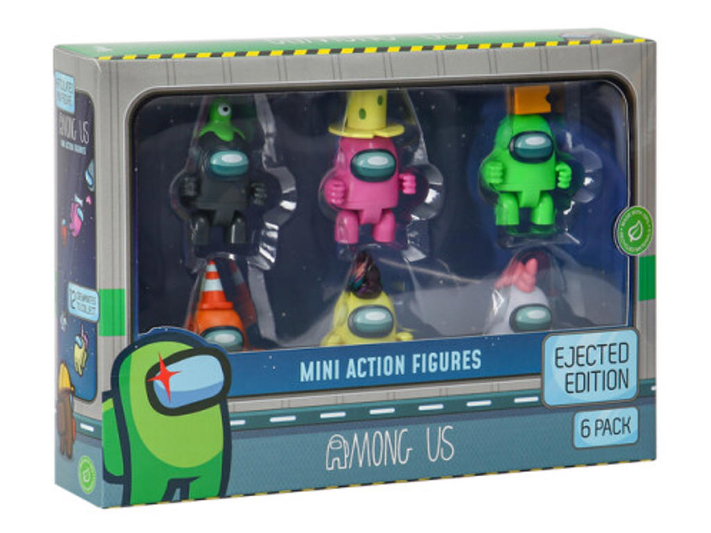 Among Us - 6 stk. Mini Actionfigurer i æske (orange, lyserød, grøn, sort, gul, hvid)