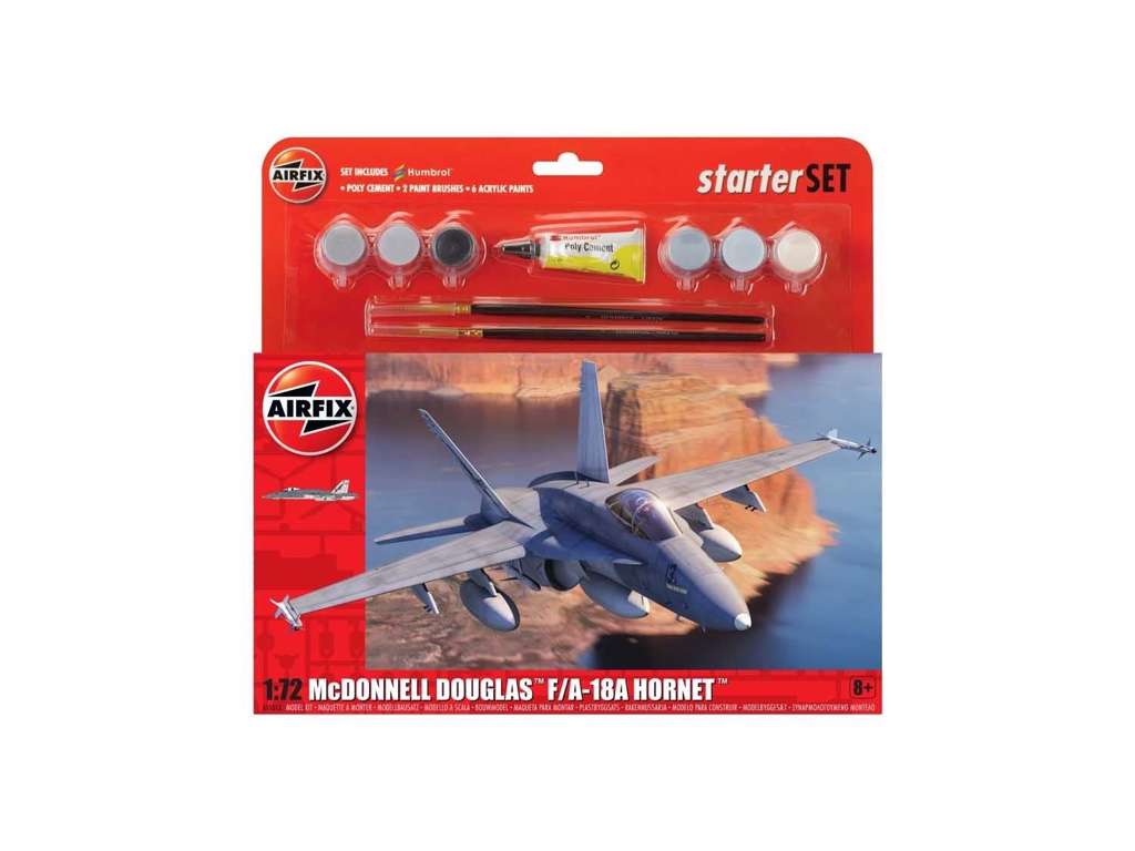McDonnell Douglas F-18A Hornet 1:72 Airfix gavesæt med maling pensel og lim.