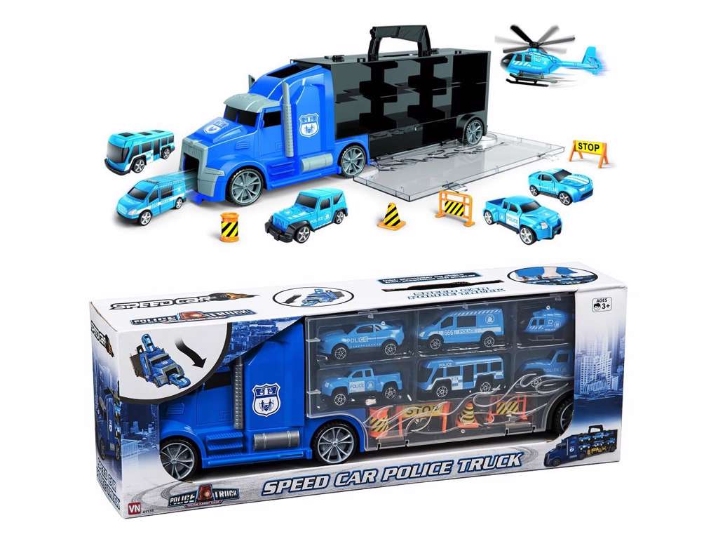 Politiautotransporter på 43 cm med 6 køretøjer og tilbehør fra Speedcar