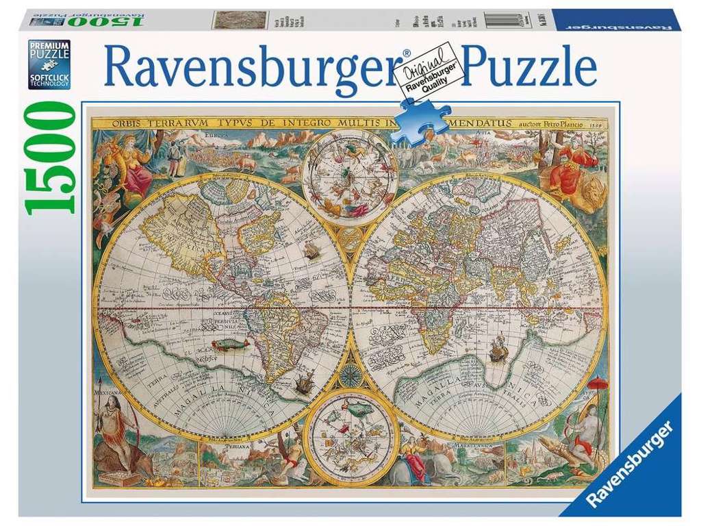 Historisk verdenskort puslespil med 1500 brikker fra Ravensburger