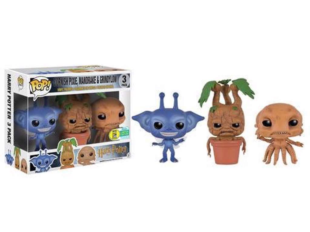 Harry Potter POP! vinyl figur 3 pak Cornish Pixie / Mandrake / Grindylow SDCC 2016 Exclusive på 4 cm