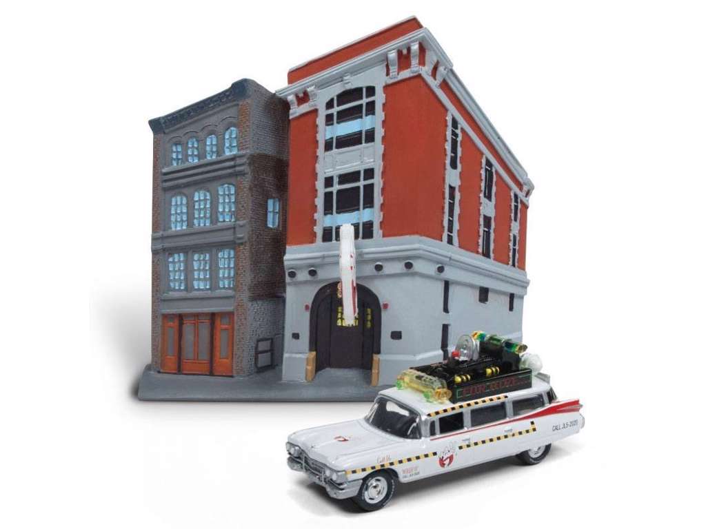 Ghostbusters Diecast 1/64 af 1959 Cadillac Ecto-1 og brandstation
