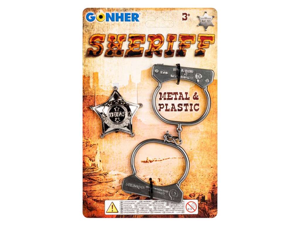 Cowboy metalhåndjern og sherifstjerne fra Gonher