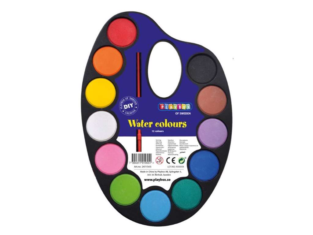 Malerpalet med 12 vandfarver fra Playbox