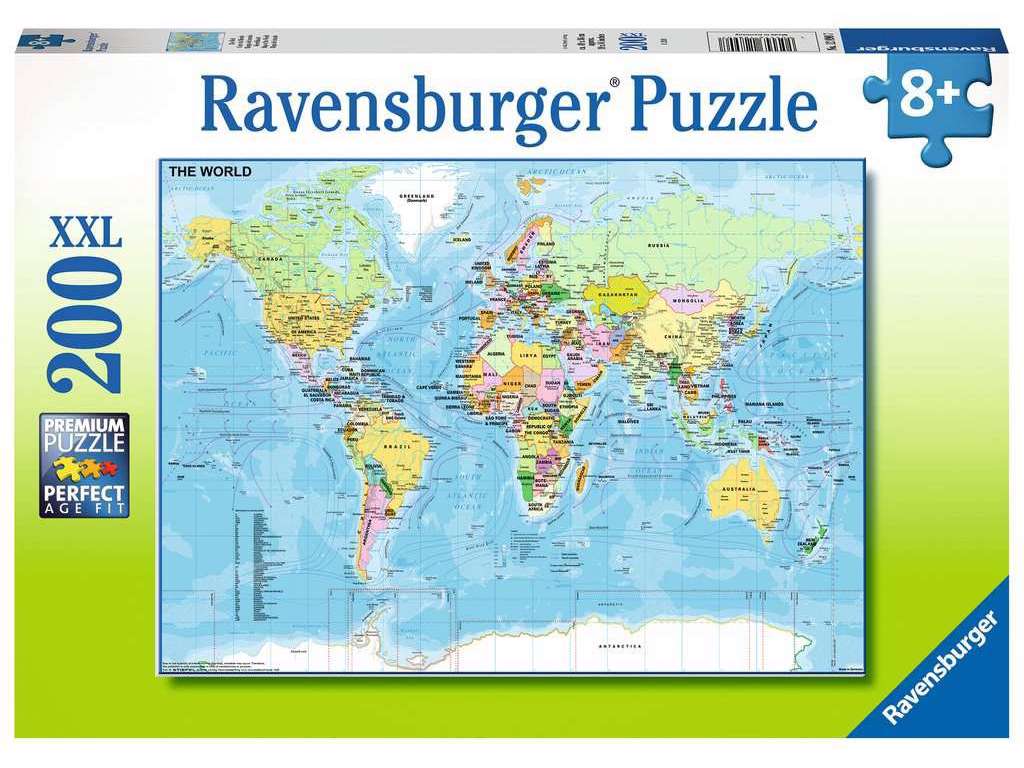 Verdenskort puslespil på 200 brikker fra Ravensburger