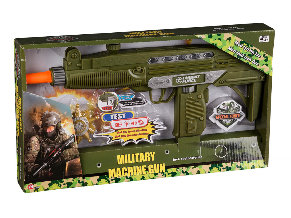 Militær maskinpistol med lys, lyd og vibrationer