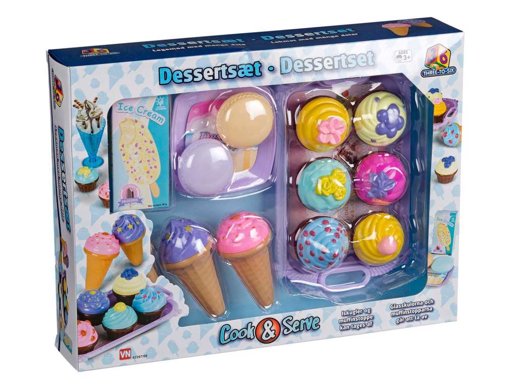 Legemadsdessertsæt med vaffelis