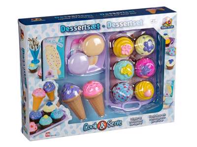 Legemadsdessertsæt med vaffelis