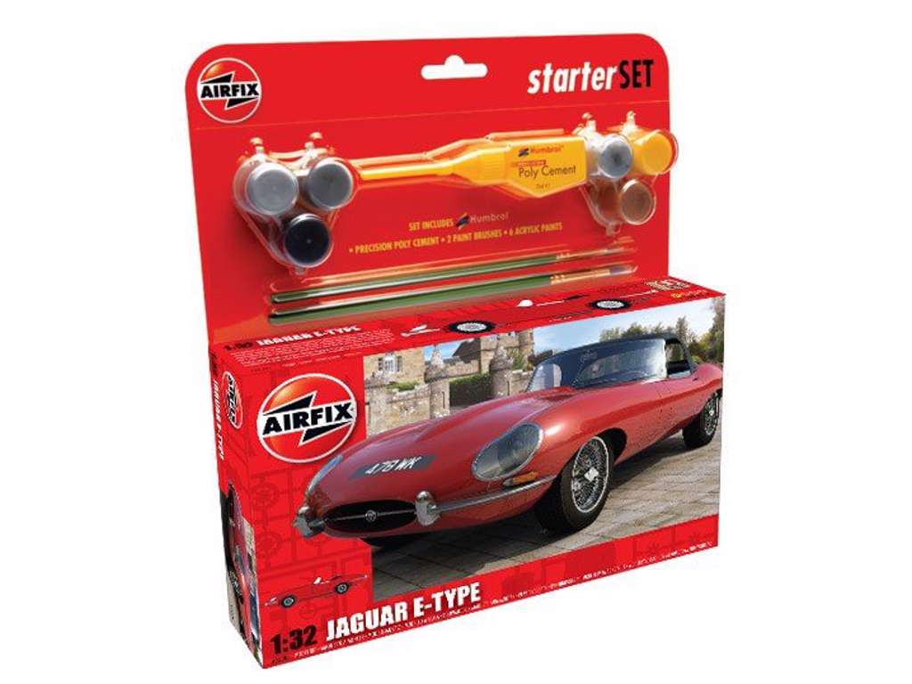 Jaguar E-Type 1:32 Airfix gavesæt med maling pensel og lim.