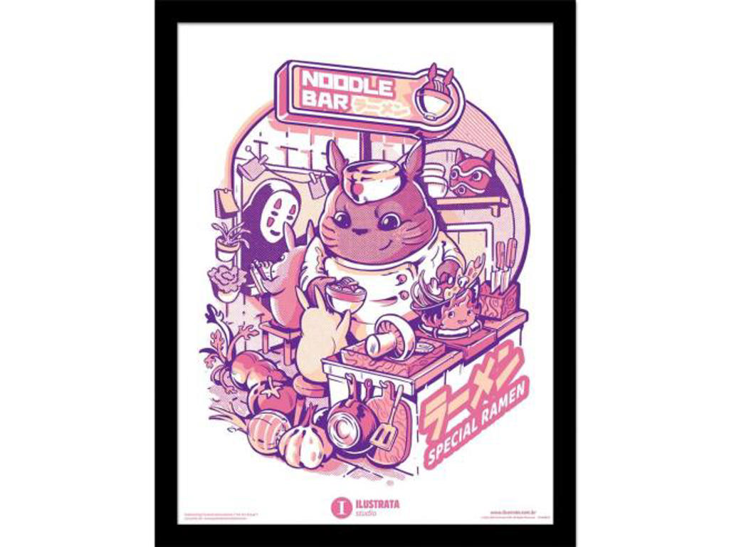 Illustrated My Neighbor Totoro Noodle Bar Printed Art 45x35 cm