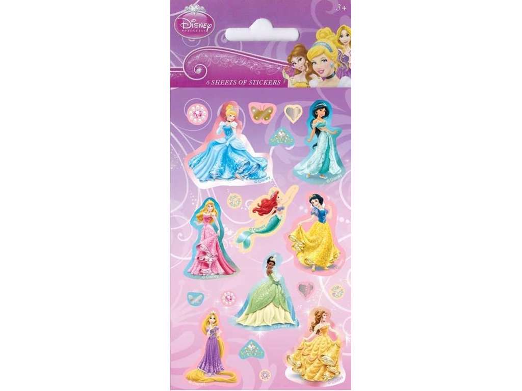 6 ark klistermærker med Disney prinsesser