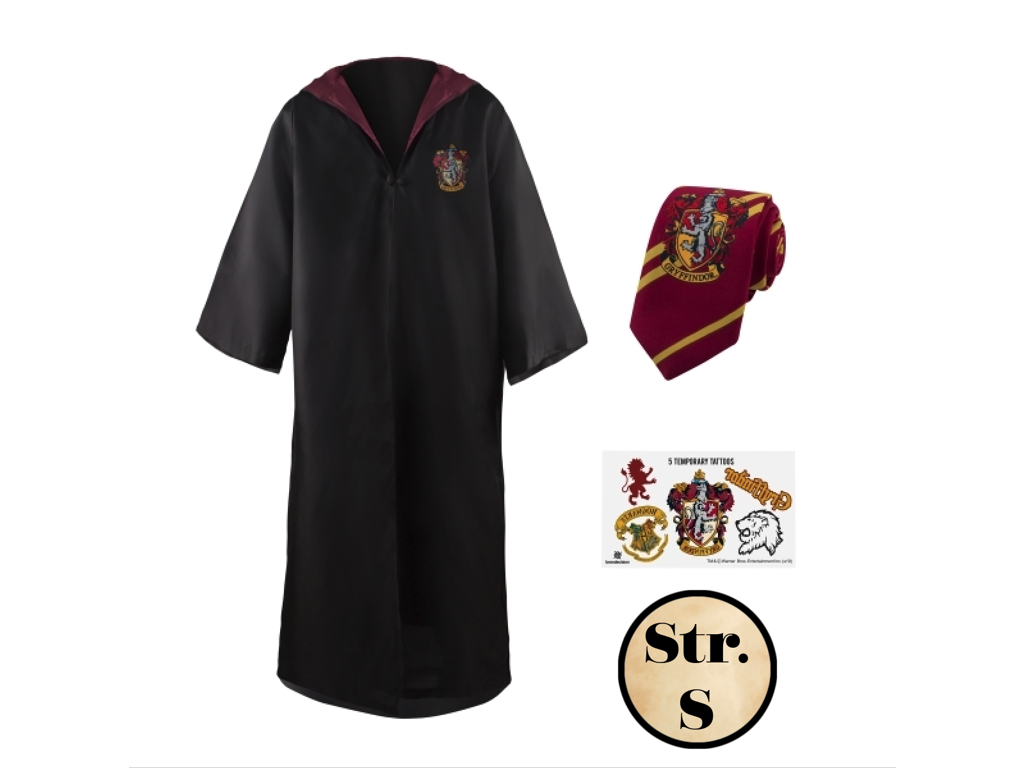 Gryffindor kappe + tatoveringer + slips fra Harry Potter str S