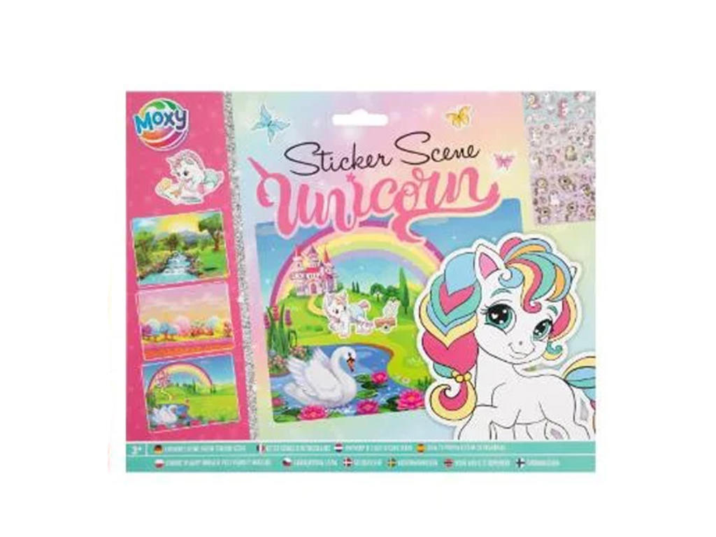 Unicorn Stickerark med 3 scener - fra +3år (27x21cm)