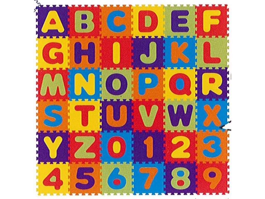 Gulvpuslespil med alfabet og tal på 180 x 180 cm
