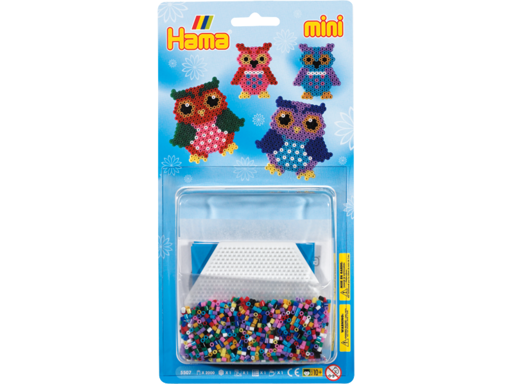 Hama Mini Perler stiftplade + perler med ugler 5507