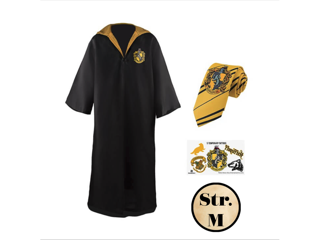 Hufflepuff kappe med slips og tatoveringer fra Harry Potter str M
