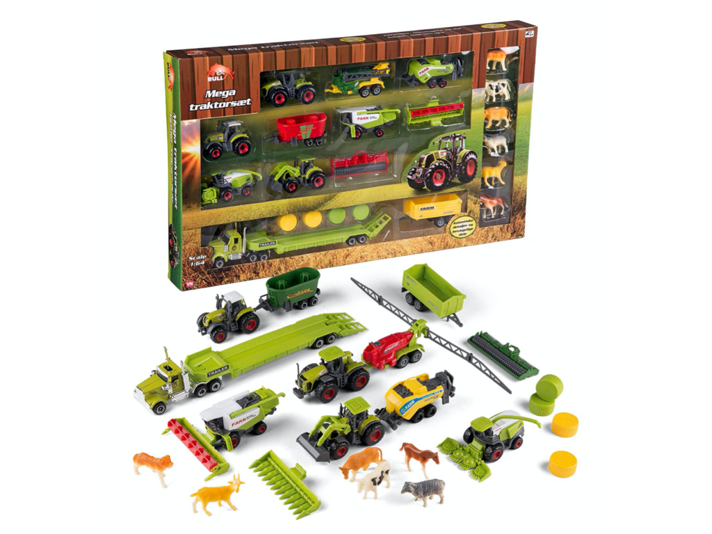 Kæmpe traktorsæt i størrelse 1:64 fra Bull