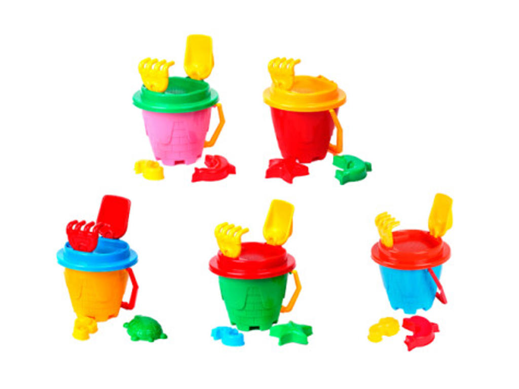 HAPPY SUMMER Strandsæt med spand og redskaber - 5 asst. 19x21x26cm