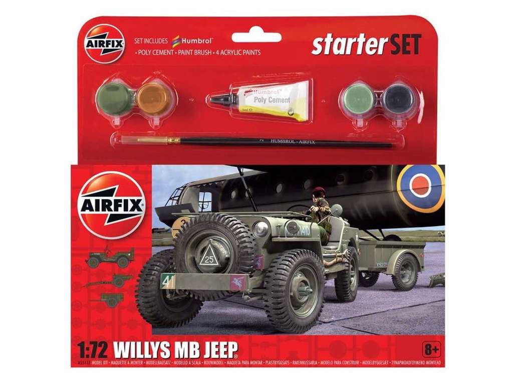 Willys MB Jeep 1:72 Airfix Startersæt med lim maling og pensel