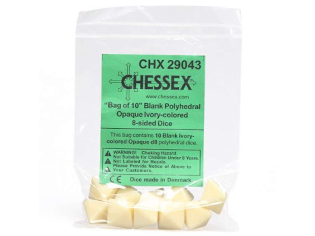 Blank Ivory Bag of 10 Blank d8 Dice