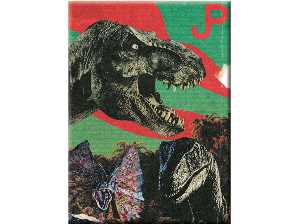 Jurassic park collage flad magnet 6.5x9 cm