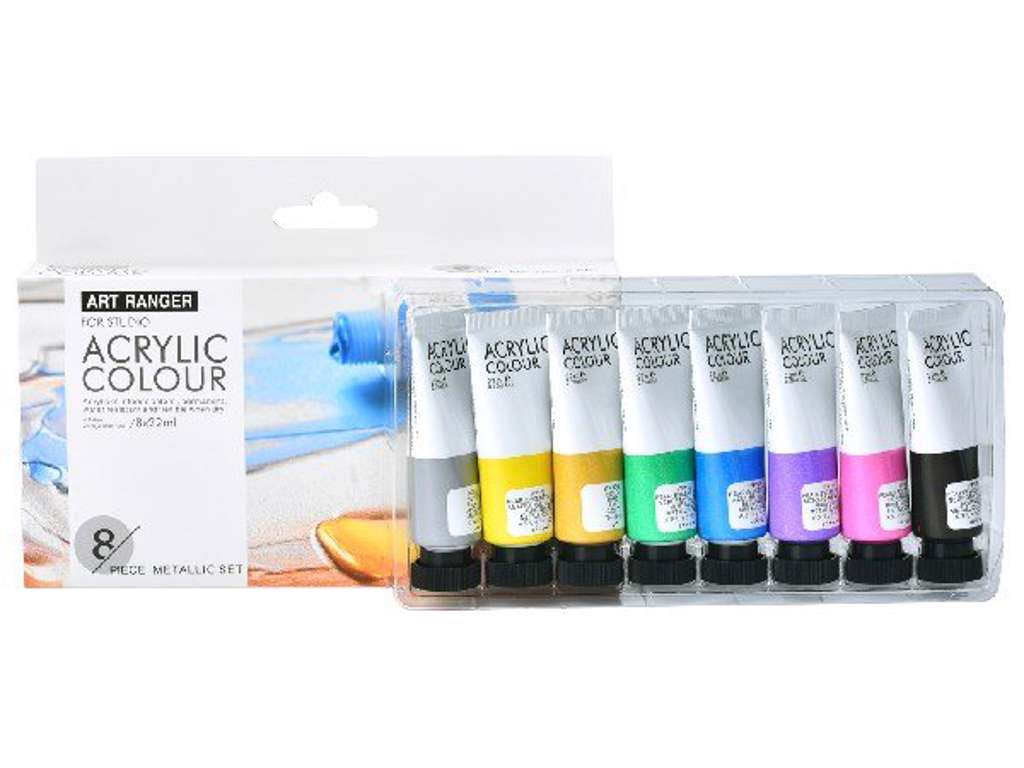 Akrylmaling 8 stk - metallic farver