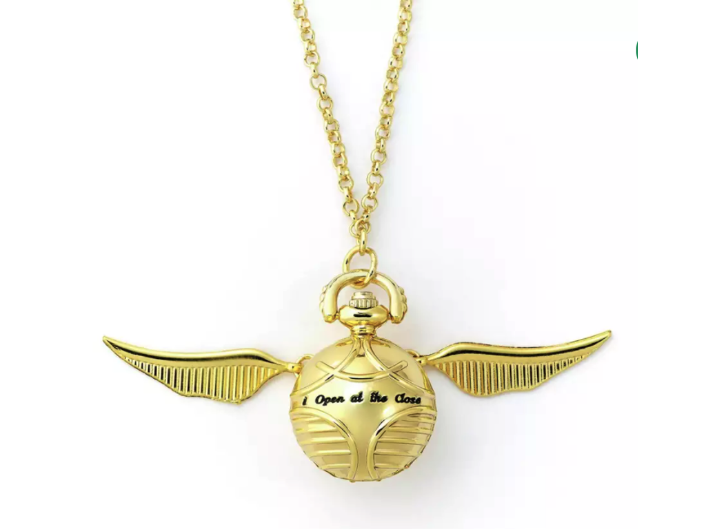 Harry Potter halskæde med Golden Snitch og ur (guldbelagt)