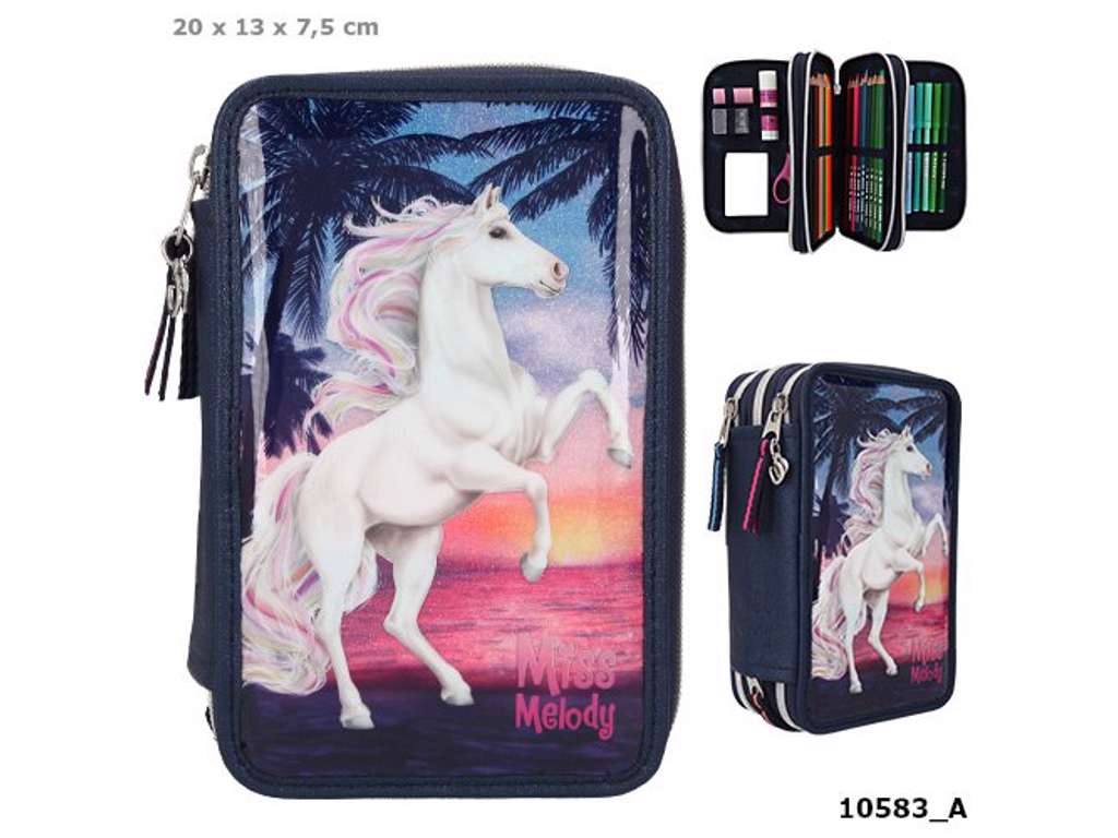 Miss Melody trippel penalhus med glitter - Ocean