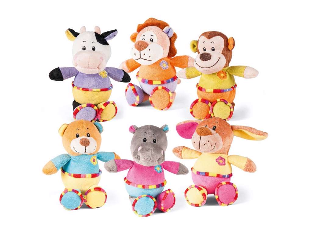 Farverige plysdyr på 14 cm fra Kiddy-I