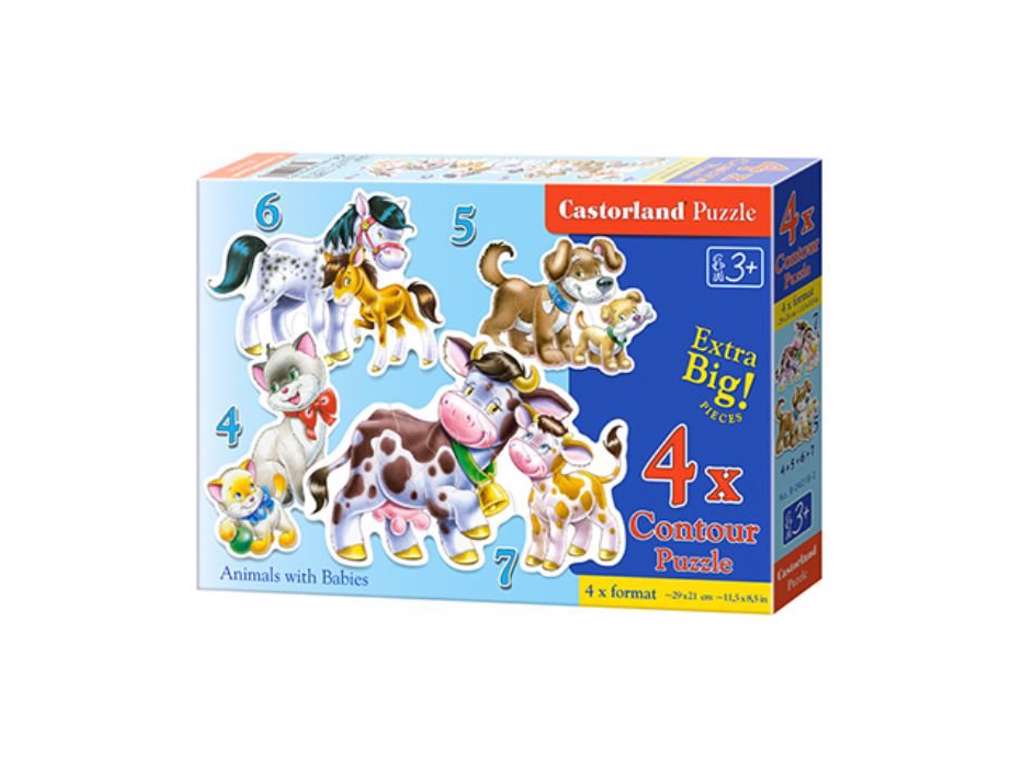 Dyr og dyreunger 4 puslespil med 4/5/6 og 7 brikker